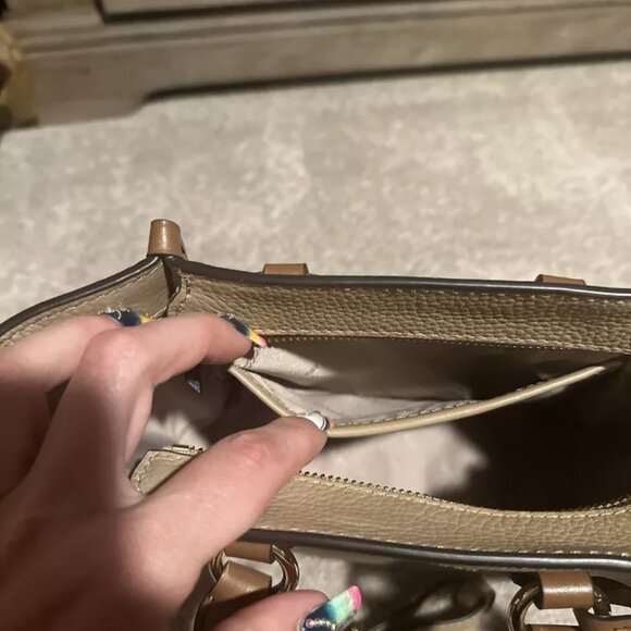 Michael Kors Kris Small Color-Block Pebbled Leather Satchel Cream Tan Beige - Picture 6 of 9